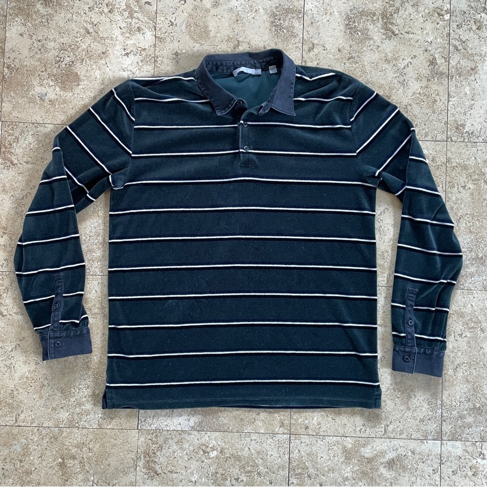 Vince velvet long sleeve rugby stripe polo shirt